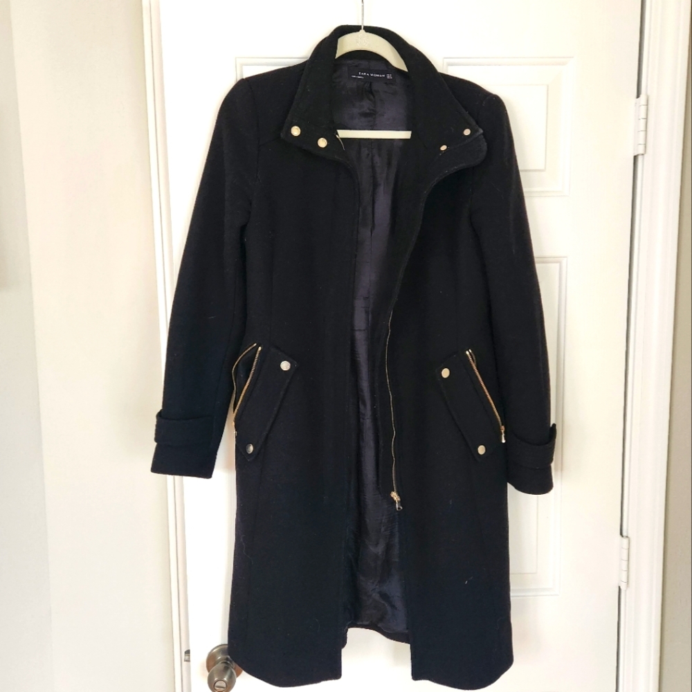 Zara Woman Black City Coat M